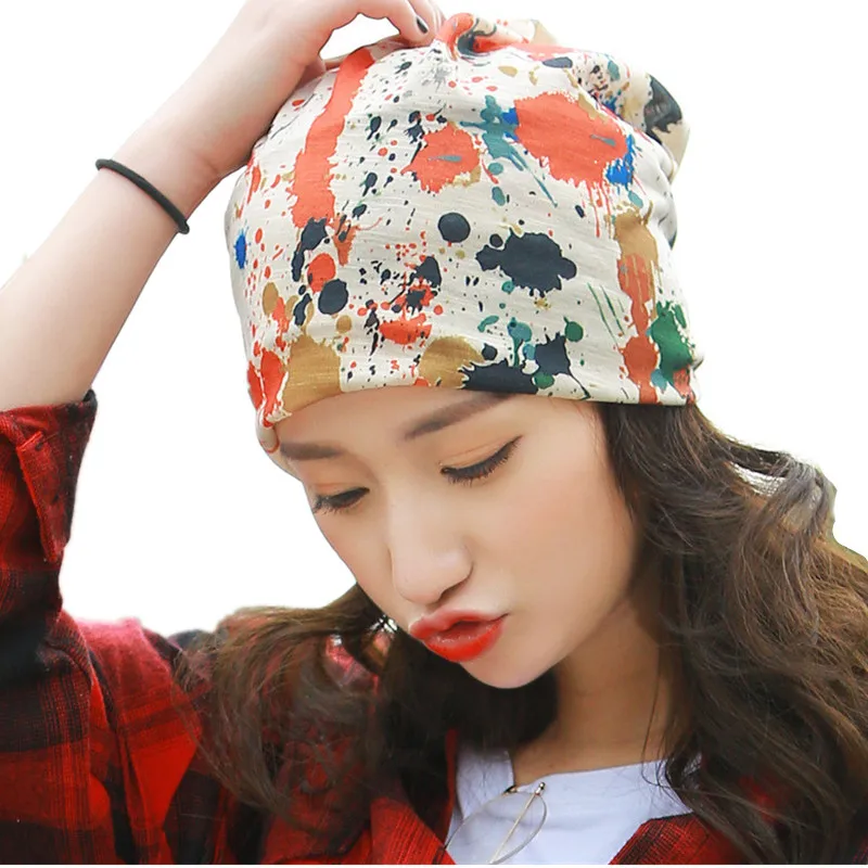Bedruckter Baumwolle leerer Hut Graffiti Wild women beanies Spring summer floral rainbow scarf hat lady fashionable chemoth caps