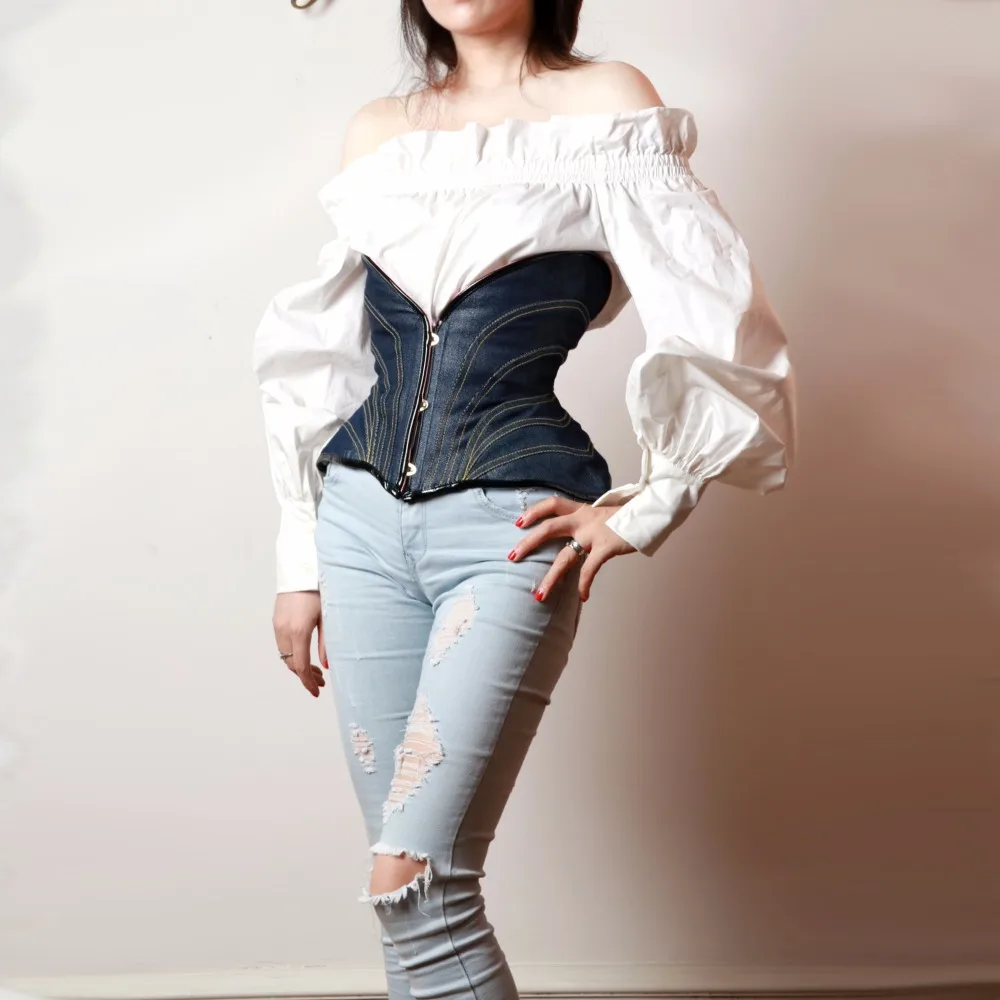 Blue Jean New Design Steel Boned Underbust Corset (13)