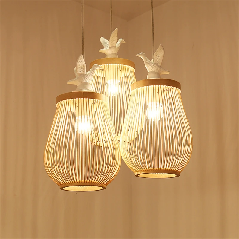 

Japanese Style Novelty Wooden Bird LED Pendant Lamp Hade Decoration Dining Room Restaurant Bedroom Study Lighting Fixtures