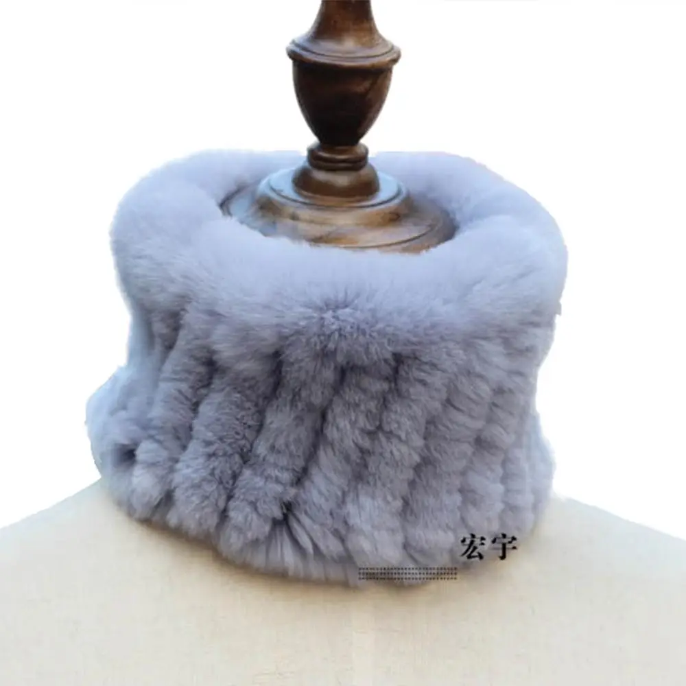 

Winter Warm Fashion Women Stretchable Ring Genuine Rex Rabbit Fur Wraps Soft Loop Fur Scarves Fur Headband Hair Band Accessory