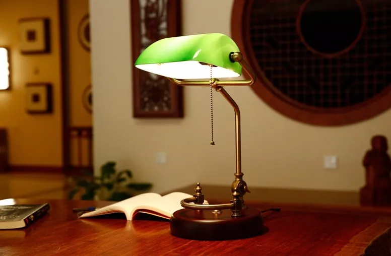 Bankers Desk Lamp Vintage Table Lighting Fixture Green Glass Cover