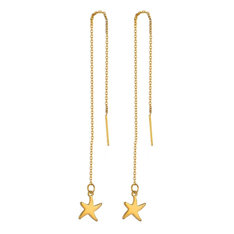 

Cross Chain Ear Stainless Steel Drop Earrings Gold Stars Moon Leaves Shape Hollow Earring Women And Men Jewelry 2019 Trendy 12cm