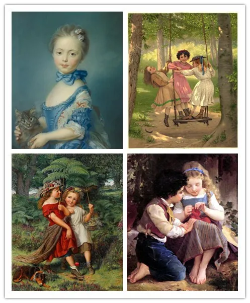 

free shipping wall art decoration pictures classical angels boy girl cute animal oil paintings canvas prints printed on canvas