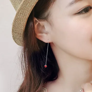 

DreamySky Pure Long Heart 925 Sterling Silver Earrings For Women Girls Christmas Gift Brincos Pendientes Drop Shipping