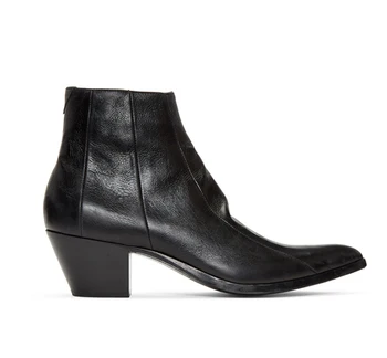 

2019 High Quality Men's Shoes Autumn Winter Black Soft Leather Ankle Boots Men Pointed Toe Mid Cuban Heel Side Zipper Botas Male