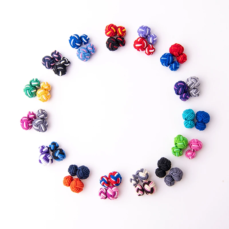 

Fashion 30 Colors Silk knots Cufflinks Handmade Double Rope Ball Elastic Cuff Links Sewing Button Business Birthday Party Gift