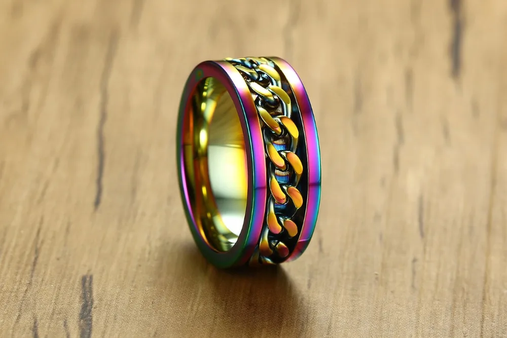 

Stainless Steel Multicolor Rings For Men Classic Rotating Ring Men Chain Fashion Party Jewelry Wholesale