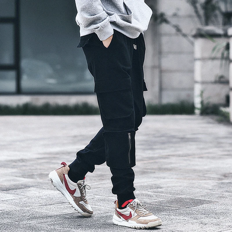 2018 высокое уличный стиль Для мужчин джинсы Loose Fit японский Стиль Повседневное Jogger брюки Мульти Карманы штаны-карго военные армейские брюки