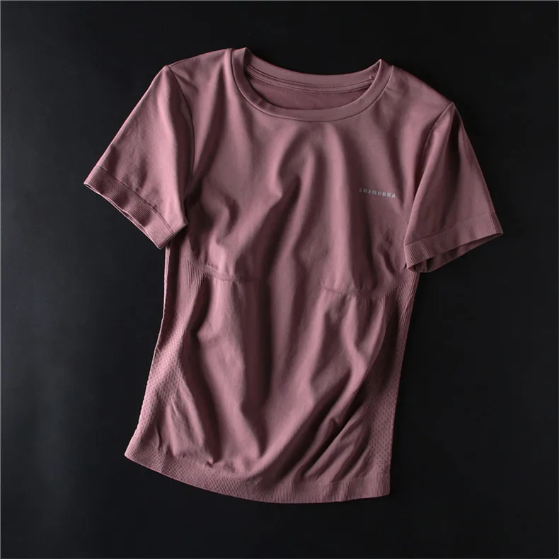 Женские рубашки для йоги с коротким рукавом, розовый короткий топ с круглым вырезом, легкая футболка для спортзала, топы для тренировок, спортивная одежда - Цвет: Фиолетовый