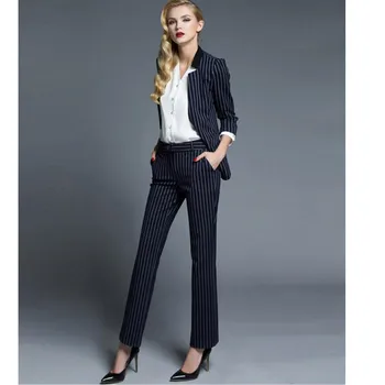

New Top Fashion Ms Striped Suit Fashionable Western Style Of Professional Jacket + Pants Formal Two-piece Ol Work Handsome