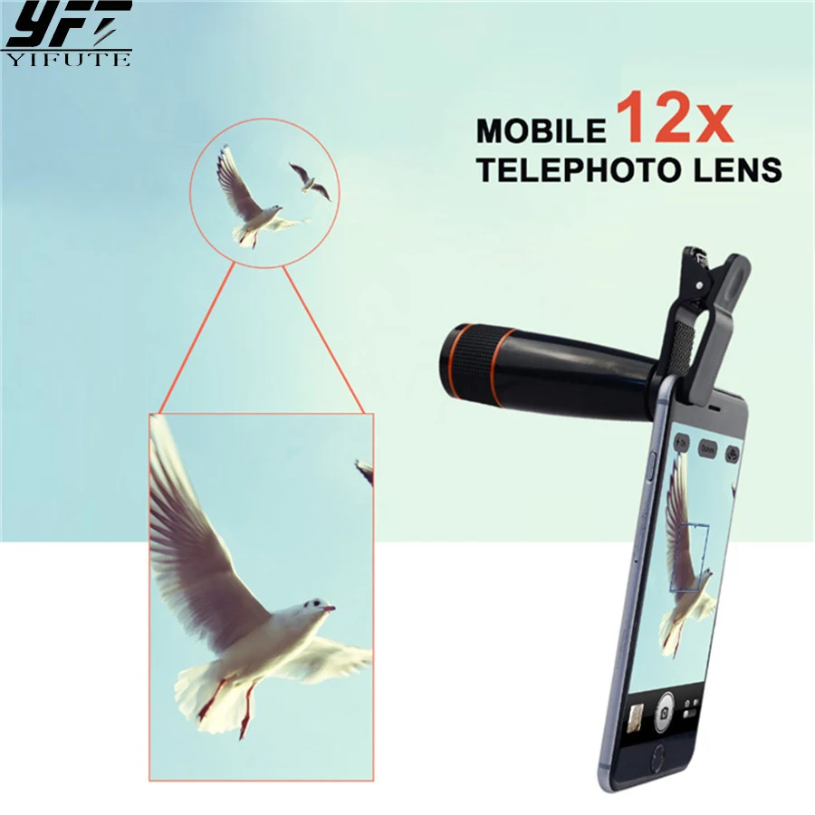 Mobile Phone Lens Universal Clip On 12X Telephoto Lens Optical Zoom