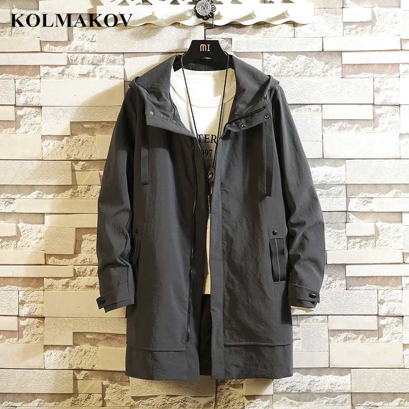 KOLMAKOV New Men's Clothing 2019 Mens Windbreakers Spring Mans Long Trench Coats 3XL Homme Casual Men Hooded Outerwear Overcoats