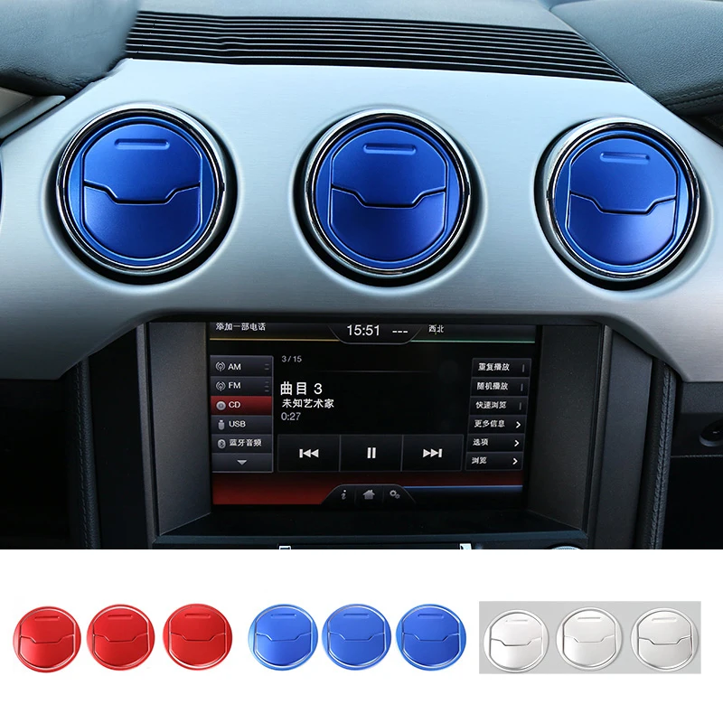 

SHINEKA Aluminium Car Dashboard Trim AC Air Condition Vent Outlet Frame Cover Ring Styling Fit for Ford Mustang 2015+