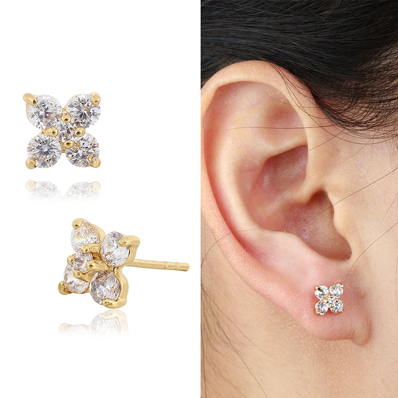 Женские серьги гвоздики с цветком клевера желтое золото 6 цветов|stud earrings|stud earrings
