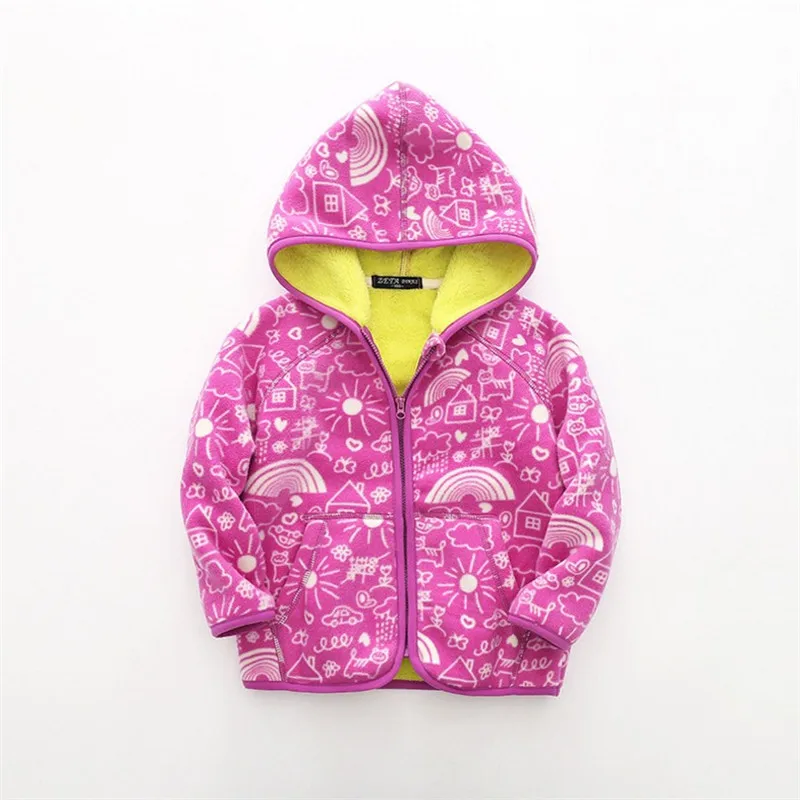 Детская флисовая куртка для девочек; сезон осень-зима пальто для мальчиков теплые бархатные пальто для малышей Детская верхняя одежда и пальто одежда на молнии для мальчиков - Цвет: T3016 Fuchsia