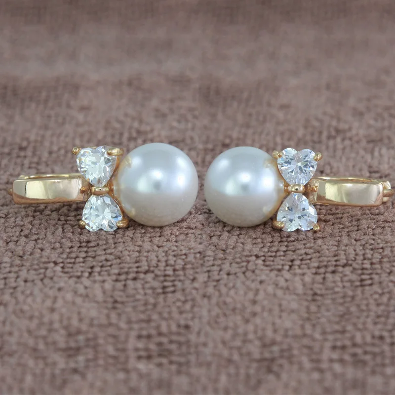 

100Pair/Lot Crystal Heart Pearl Earrings Gold Hoop Earring Women Aretes Perlas Brinco Pearls Earing Jewelry Kupe Parels E0310