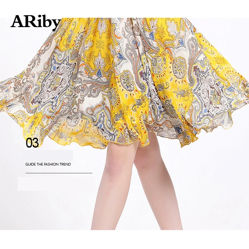Women Dress V Collar Maxi Dress 2019 Summer New Fashion Casual Lady Slim Print Sleeveless Knee-Length A-Line Sweet Yellow Dress