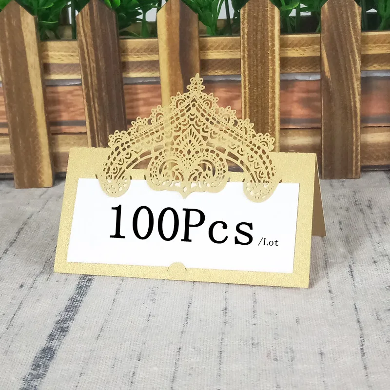 

100PC/lot Crown Laser Cut Wedding Invitation Ivory Party Table Name Place Cards Candy Boxes Birthday Party Invitation Card 7ZZ49