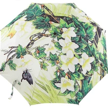 Зеленый виноград цветок Три складной УФ-зонтик высококачественные серебряные пластик толще карамболь ткань трубы из нержавеющей стали зонт