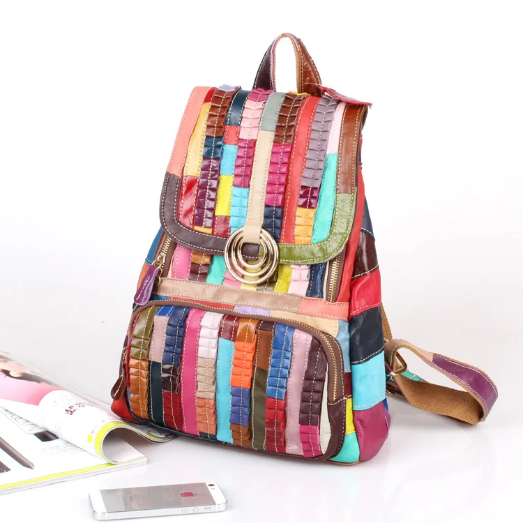 2018 Maries Colorful Randomly Patchwork Women Backpack Feminine Female