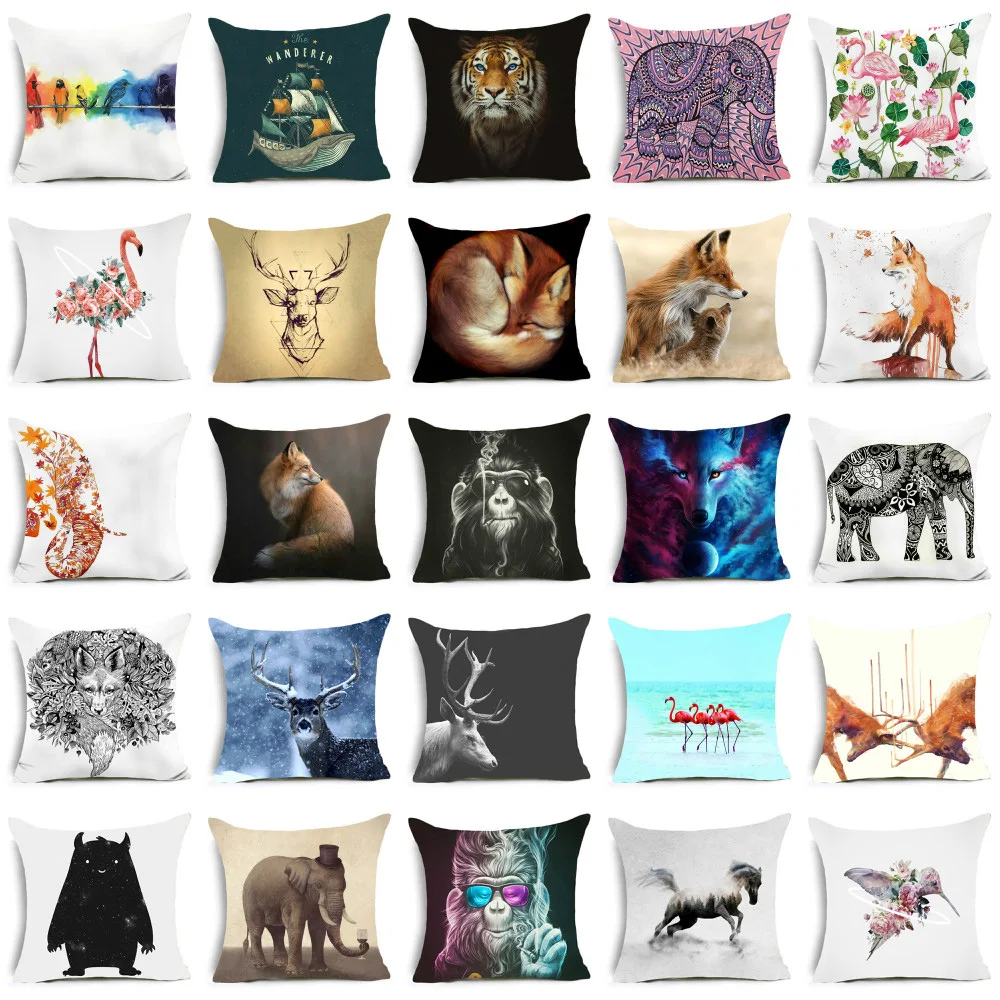 

18'' Elife Yoga Polyester Cotton Blend Animal Cushion Cover Fox flamingo Pillow Case Cover For Sofa Car waist Home Decor 45*45CM