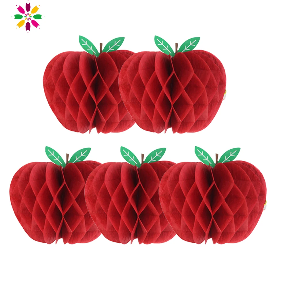 

10cm High 3D Apple Shape Honeycomb Tissue Paper Party Decorations For Fruit Party Summer Tropical Birthday Party Decorations