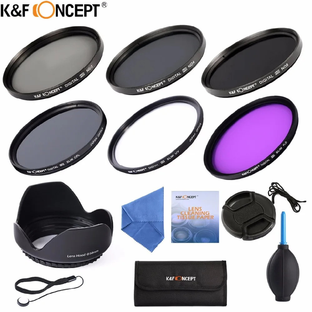 K&F CONCEPT 58mm UV+CPL+FLD+ND2+ND4+ND8 Lens Filter Kit Neutral Density