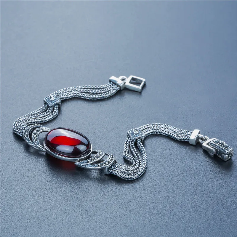 EDI Brand 925 sterling silver Green Red chalcedony agate DIY bracelets For Women Thai silver Fine jewelry