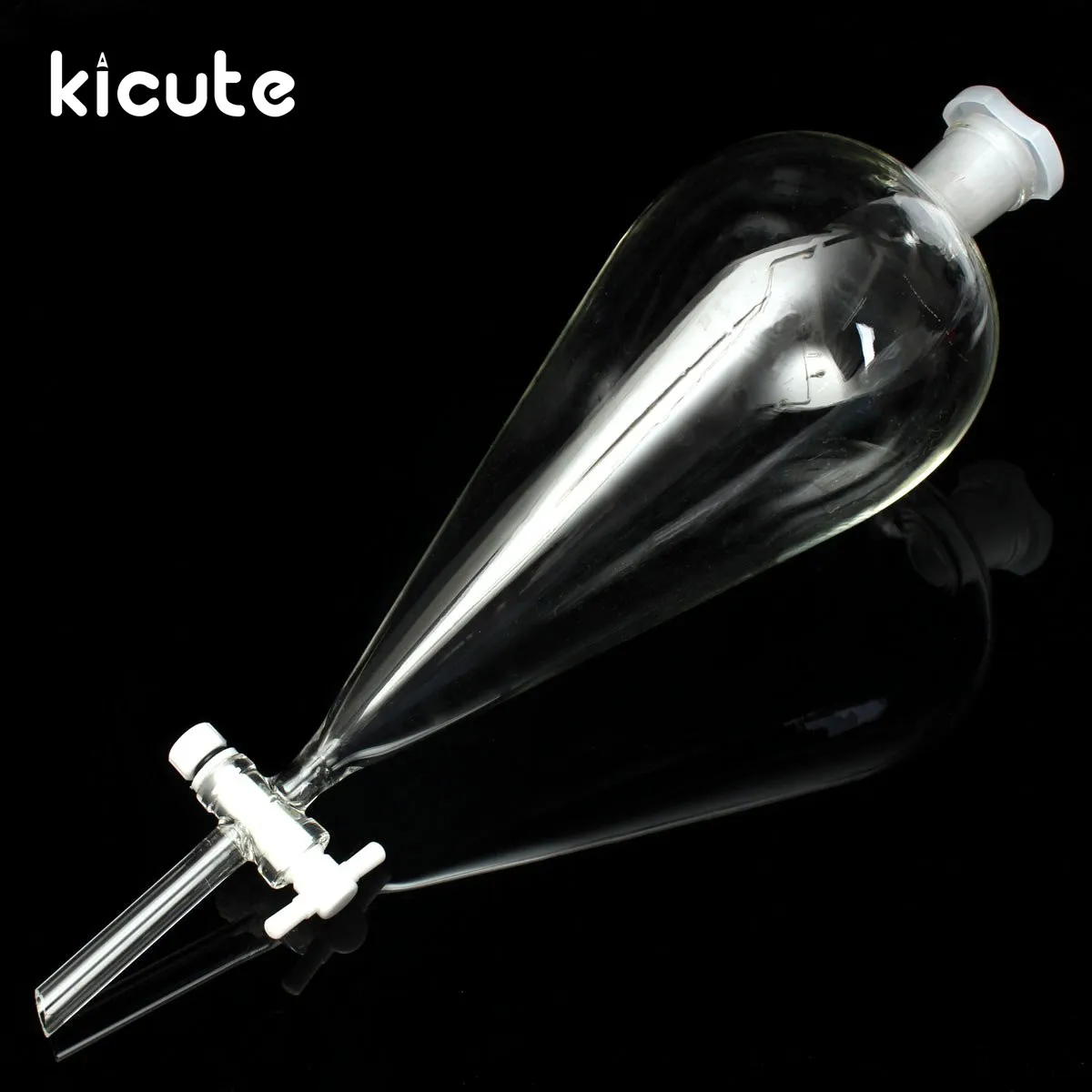 Kicute Newest 1000ml Pear Shape Glass Separatory Funnel With PTFE