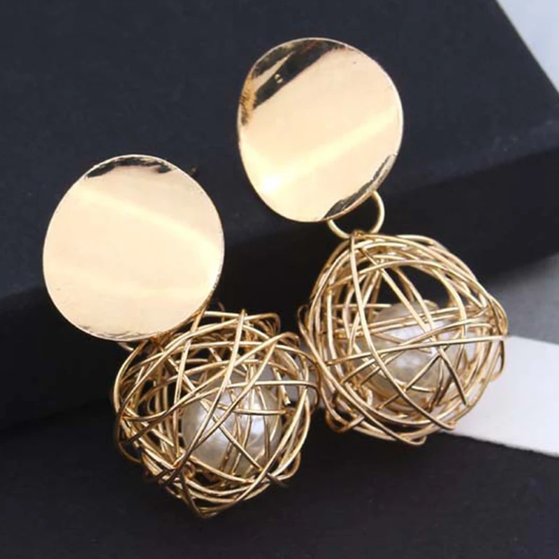

2018 Fashion Statement Earrings Simple Woven Ball Pearl Earrings For Women Hanging Dangle Earrings Drop Earing Modern Jewelry