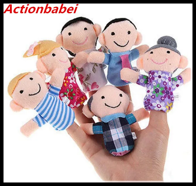 Actionbabei New Hot Sale 6pcs/Set Baby Kids Play Game People Family Members Educational Toy Hand Doll Finger Puppets Toys | Игрушки и