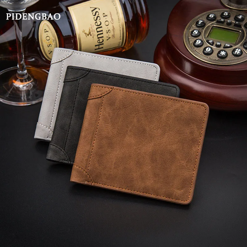 Nubuck Leather Small Mini Wallets Men Compact Ultra thin Wallet