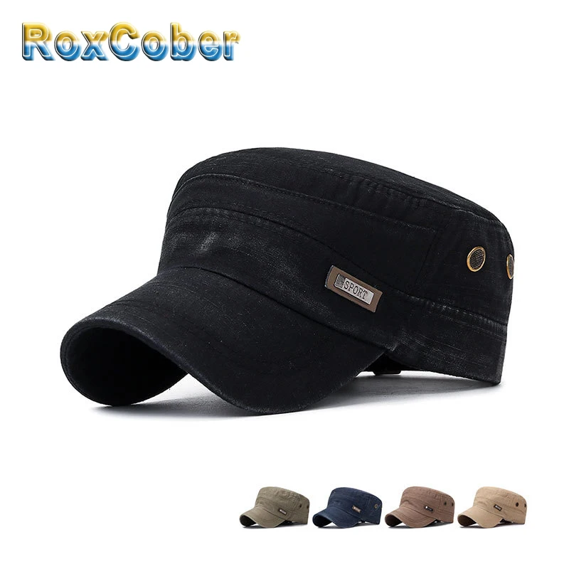 

RoxCober Men's outdoor Washed Cootton military cap Sun Hat solid flat cap beret hat Baseball cap with Air Hole 3010