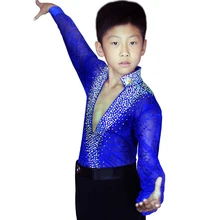 Free Shipping Latin Dance Competition Costumes Kids Boys Latin Ballroom Dance Dress Suit White Black Sapphire