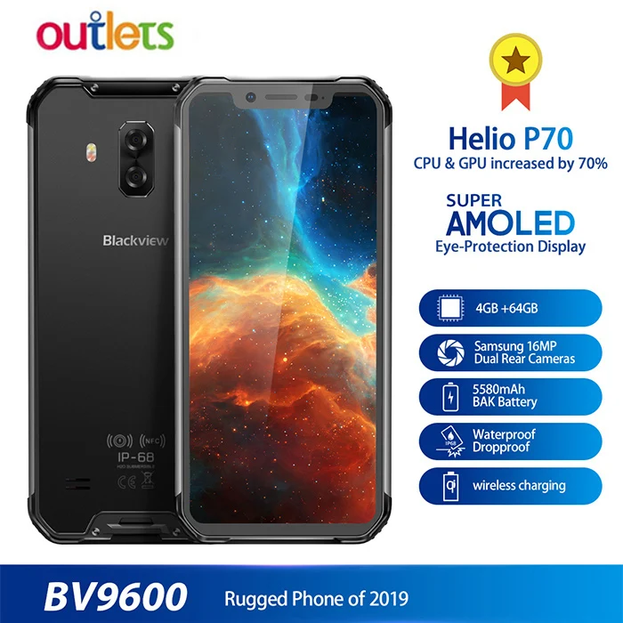 Новинка Blackview BV9600 Водонепроницаемый Android 9,0 4 Гб+ 64 Гб мобильный телефон Helio P70 6,2" 19:9 AMOLED 5580 мАч прочный 4G смартфон