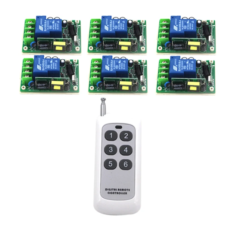 

AC85V-280V Wireless Remote Control Switch 6 Receiver+1Transmitter 20-1000M 3000W Wide Voltage input RF 315/433MHz 4128