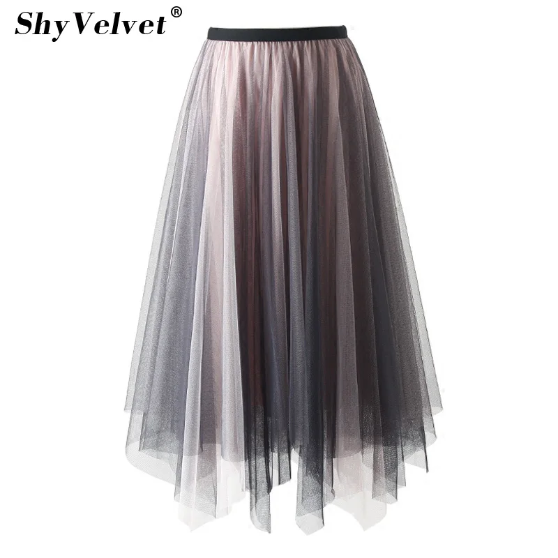 Новые летние Тюлевая юбка лоскутное контрастного цвета плиссированная юбка-пачка нерегулярные Лолита многоцветные сетчатые юбки женские