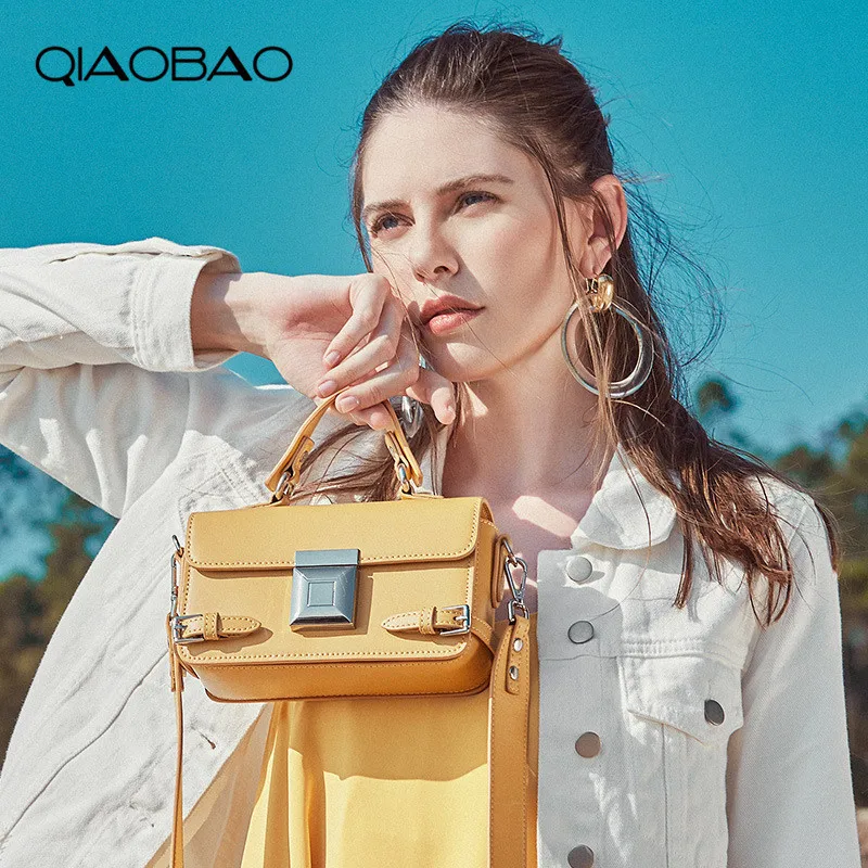

QIAOBAO Summer Cowhide Leather handbags Messenger bag small fashion wild single shoulder locomotive flap bag