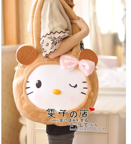 

Gift for baby 1pc 45cm cartoon big bowknot cookies hello kitty cat cute soft creative children plush toy shoulder bag
