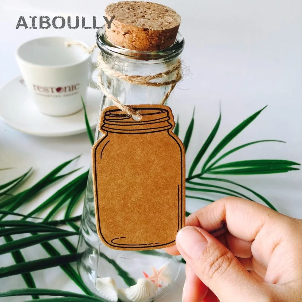 100 шт./лот DIY Подарочная бирка в форме бутылки крафт-тег с пеньковой веревкой для