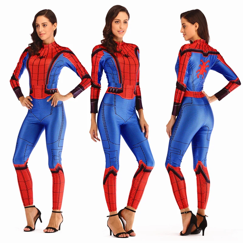 

2019 Adult Women Spiderman Jumpsuit Catsuit Cosplay Costume Bodysuit