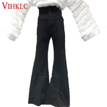 Винтаж Высокая талия джинсы для женщин стрейч расклешённые джинсовые брюки, новая мода весна осень кисточкой Push Up Bodycon мотобрюки C728