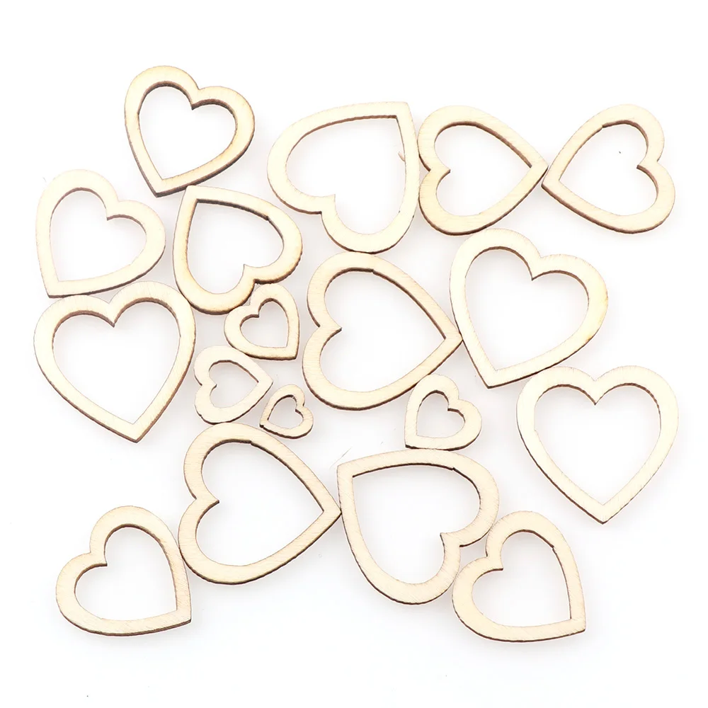 

100PC Mix Size Hollowed Heart Wooden Crafts Arts Scrapbooking Embellishments Wedding DIY Wood Slices Home Decoration