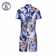 Mr.1991INC Flower cat Print 3d Men's Rompers Short Sleeve Funny Jumpsuit Playsuit Harem Cargo Overalls Summer One Piece