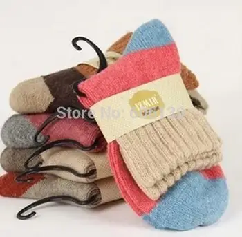 

High qulity wide stripe cotton wool stock women winter keep warm socks thicken rabbit wool socks 5pairs/lot