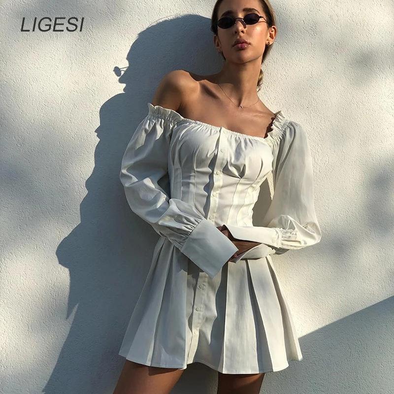 Women Summer Off Shoulder Backless Print Belt Above Knee Party Mini Dress