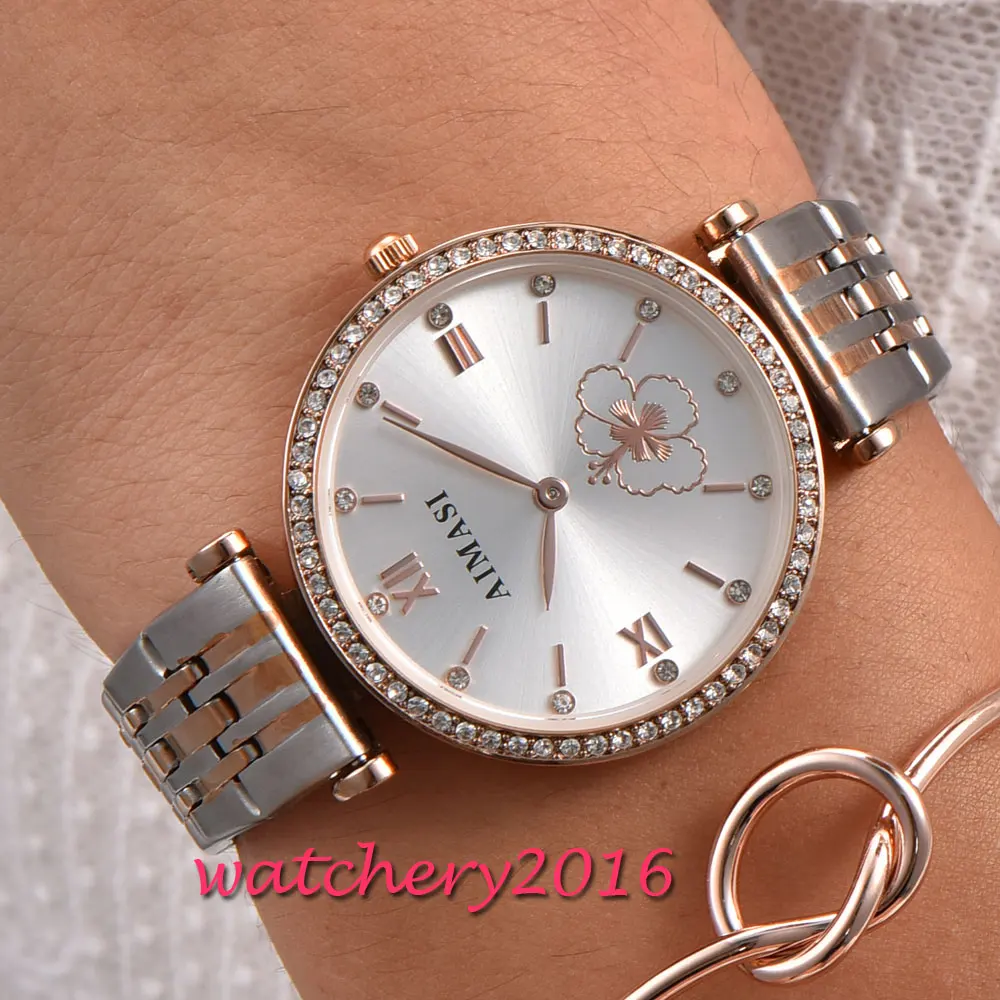 

relogio feminino New 32.5mm AIMASI white dial stainless steel case Buckle clasp Automatic movement Women's Watch