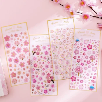 

1 Pcs Lovely Pink Cherry Sakura Flowers Gilding Crystal Decorative Adhesive Stickers DIY Phone Album Diary Stationery Stickers