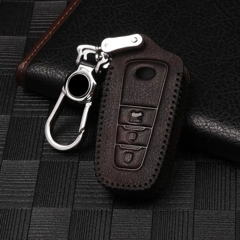 

High Quality For Toyota Camry Corolla C-HR CHR Prado RAV4 2018 Car Leather Key Protect Fob Smart Key Cover Holder Case 3 Button