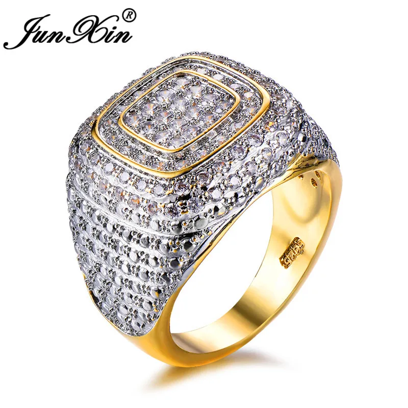 Великолепное мужское обручальное кольцо с белым цирконием 14 к желтое золото кольцо с крупным камнем для мужчин винтажные обручальные кольца